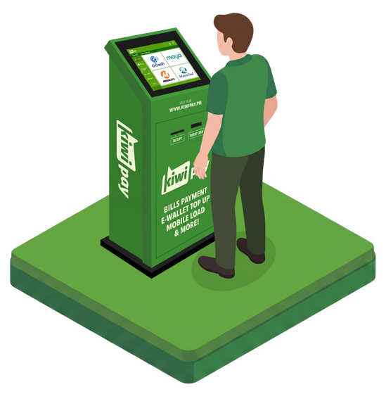 Franchisee beside the KiwiPay kiosk
